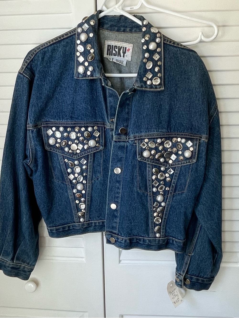 Sky Dark Blue Denim Jacket with Silver Stud Embellishments
